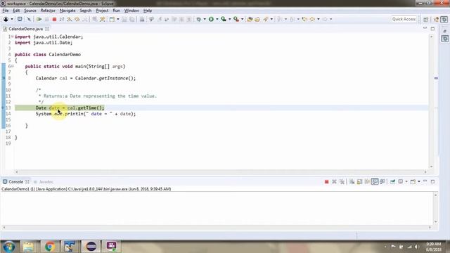 How to use getTime() method of Java.util.calendar class?