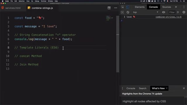 Combine Strings In JavaScript  - DEV Tips #9