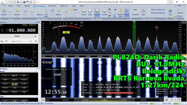 28.06.2024 09:54UTC, [Es], Darik Radio, Болгария, 91.0МГц, 1727км