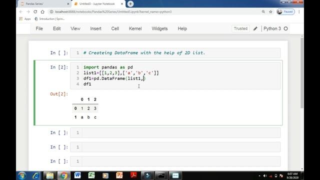 Creating DataFrame using 2D list and  2 Darray | IP | Class 12| ch1 | CBSE