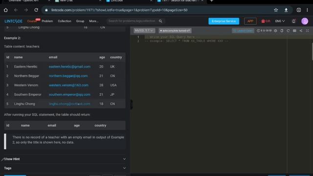 Find null records in a table | Lintcode 1971 · Search for teachers whose email is empty смотреть онлайн
