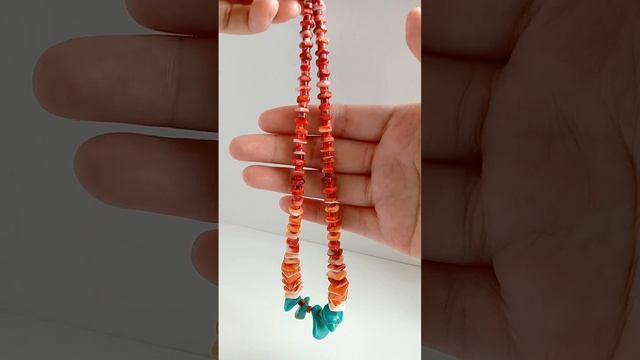 Natural turquoise and Orange spiny oyster handmade necklace Simple atmosphere jewelry for Gift 02