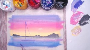 Рисуем закат и парусник на море. Правополушарное рисование