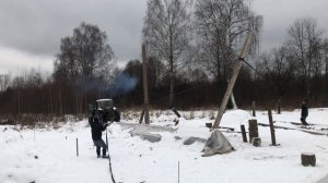 Установка ЖБ столба под навес для пилорамы Алтай 900 проф