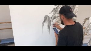 Аэрография на стене. Painting Горы Timelapse
