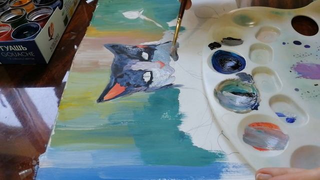 Кот гуашью, рисуем кота с детьми, КЦЭТК, чёрный кот в цветах, цветы гуашью, творим на пандемии, ? смотреть онлайн