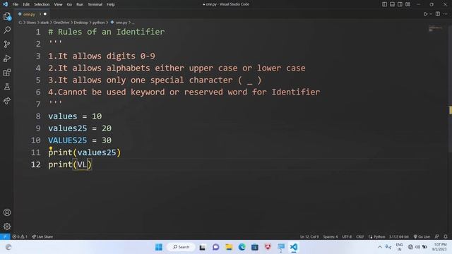 Identifiers in Python | Telugu |Quest. #pythonprogramming #questpython #pythontelugu #basicpython