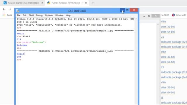 Installation of Python IDLE & writing a first program