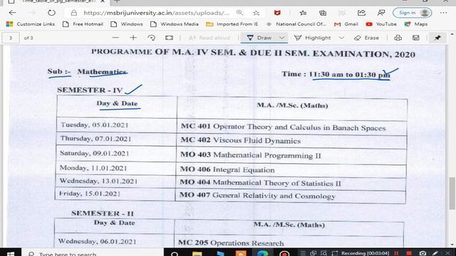 MSBU/Maharaja Surajmal Brij University, bharatpur | Time Table Exam 2020 | msbu Latest Update