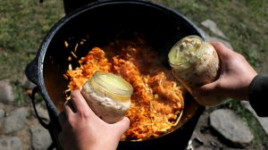 Ленивые голубцы по-армейски в казане на костре.