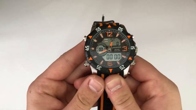 Відео огляд Годинник наручний QUAMER, dual time, ремінець каучук. Колір помаранчевий