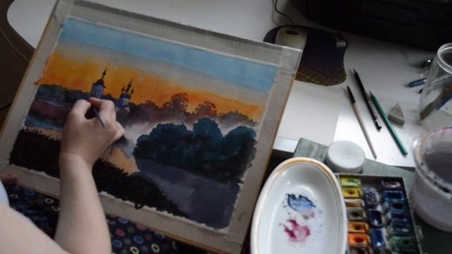 МАСТЕР КЛАСС - Рисование акварелью. Пейзаж с туманом. Часть 2. смотреть онлайн