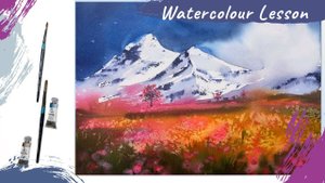 Как нарисовать горный пейзаж с облаками | Секрет работы с солью в акварели | Картина