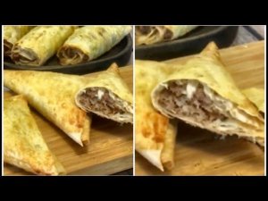 Закуски из лаваша и фарша. Самса ленивая. Не заметили как съели.