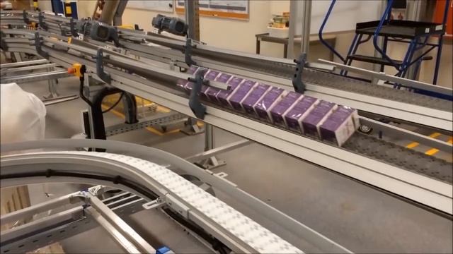 Разворот продукции с помощью пластинчатого конвейера