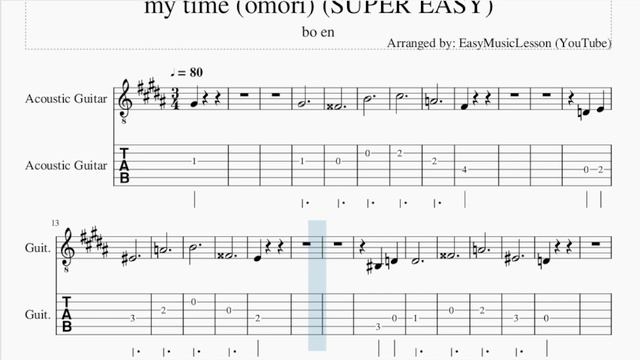 SUPER EASY Guitar Tab: How to play my time (omori)  by bo en