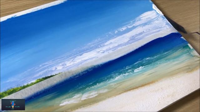 Daily Challenge #1 || Acrylic_ Fan Brush _ Painting Tropical Paradise Beach || ACRYLIC PAINTING смотреть онлайн