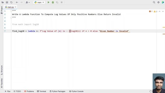 Write A Lambda Function To Compute Log Values Of Only Positive Numbers Else Return Invalid