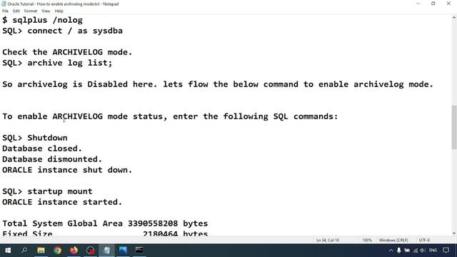 Oracle DBA Tutorial 6 - How to enable archivelog mode