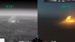 Кадры боевой работы тяжёлых огнемётных систем ТОС-1А «Солнцепёк» в ночное время суток.