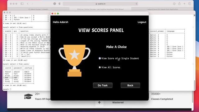 Java SE (Core Java) Project || Demonstration of the TechQuiz GUI Application - SCALive