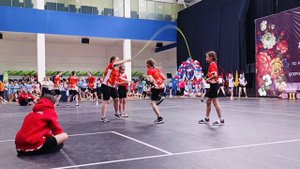 Скакалка. Роуп скиппинг (спортивная скакалки). 1 м прыжки через две скакалки 4 чел. девушки г. Орёл