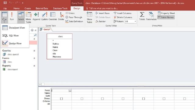 Sql view in access | MS access |Sql query in access