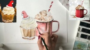 НОВОГОДНИЙ НАТЮРМОРТ АКВАРЕЛЬЮ / Пошаговый урок рисования акварелью // АКВАРЕЛЬНЫЙ СКЕТЧИНГ