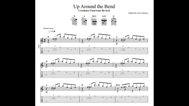 Creedence Clearwater Revival: Up Around the Bend tablature/sheet music for solo fingerstyle guitar смотреть онлайн
