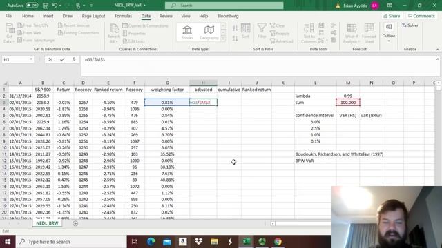 BRW Value-at-Risk - improving historical simulation (Excel) (SUB)