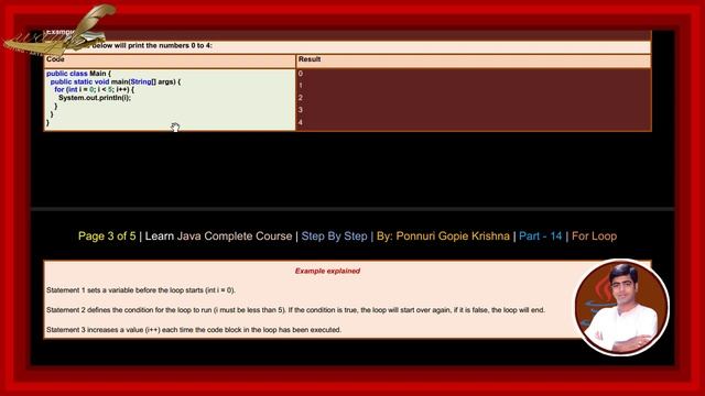 Learn Java Complete Course | Step By Step | For Loop | By: Ponnuri Gopie Krishna | Part - 14 смотреть онлайн