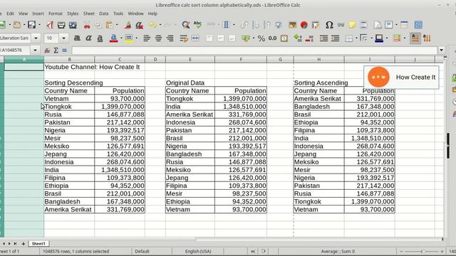 LibreOffice Trainning: Libreoffice Calc Sort Column Alphabetically #libreofficecalctutorial