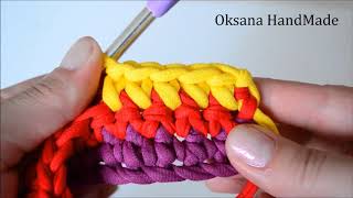 Яркая сумка из трикотажной пряжи. Мастер класс. Crochet bag.