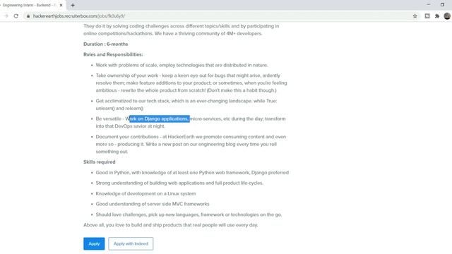 Internship for 2020 | 2021 | 2022 | 2019 batch - Python internship | Djano internship | hackerearth