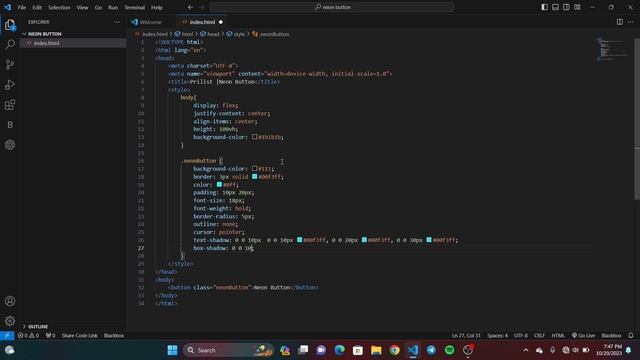 Glowing Neon Light Button Animation Effects on Hover | CSS Snake Border with source code|#neon