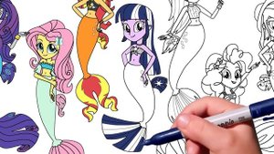 Coloring Pages EQUESTRIA GIRLS - Mermaids. How to color My Little Pony. Easy Drawing Tutorial. MLP
