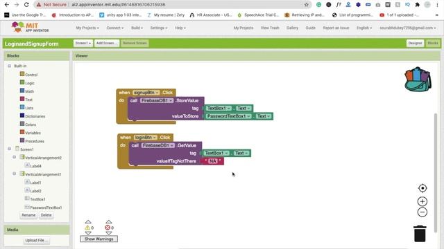 How to create login and signup in MIT App Inventor using Firebase | Part - 2