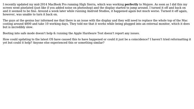 Apple: MacBook Pro Mid-2014 Dead screen