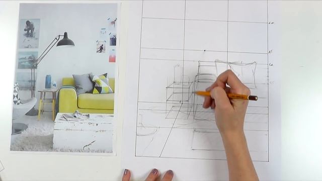 Интерьерный скетчинг. Стилистический ракурс, построение.