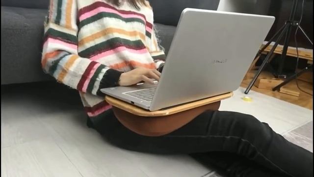 Столик подставка для ноутбука, планшета и телефона на колени из бамбука с подушкой
