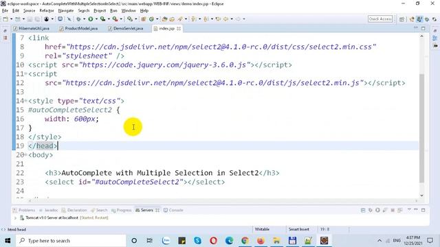 AutoComplete with Multiple Selection Using Select2 in JSP-Servlet and Hibernate смотреть онлайн