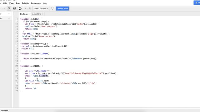 Google Apps Script - Getting File Name And Id From Google Drive Files