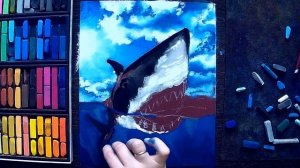 Как нарисовать акулу пастелью на наждачной бумаге./How to draw a shark in pastel on sandpaper.