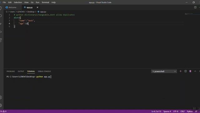 Python  dictionaries example  (Under 1 minute)