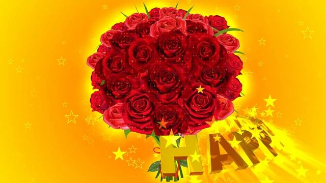 Шикарный футаж HAPPY BIRTHDAY. БУКЕТ КРАСНЫХ РОЗ на золотом фоне с эффектом звёзд смотреть онлайн