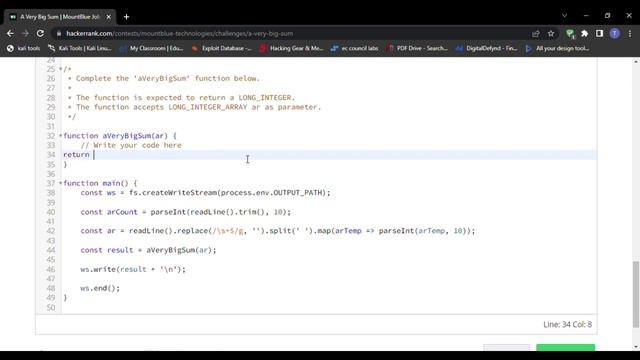 Hackerrank - A Very Big Sum solved using Javascript