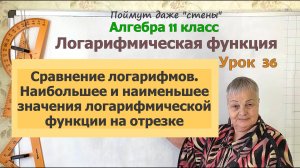 Сравнение логарифмов. Набольшее и наименьшее значения логарифмической функции на отрезке. Алгебра 11