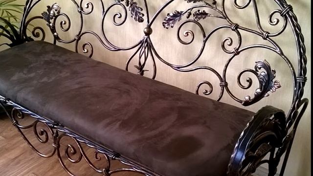 Кованый диван, кожаный диван с ковкой , кованая ветвь дуба