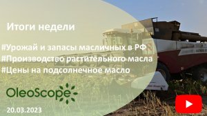 Итоги недели. Урожай и запасы масличных в РФ, производство масла, цены на подсолнечное масло