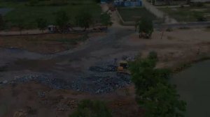 Good Action Dozer Shantui in sand Collaborate to Build New Road skills Land Filling Dump Trucks